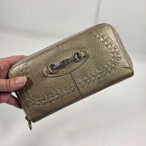 Brighton Gold Pebbled Leather Zip Around Wallet metal and Stitching accents